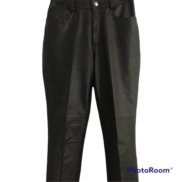 NEWPORT NEWS 100% Black Leather Pants sz. 4 - Picture 3 of 9